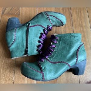 Portofino Leather Green & Purple Ankle Booties Size 38